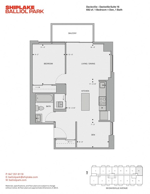 Floor plan for 1 bed, 1 bath, 650 sqft